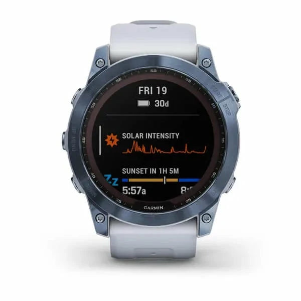 Garmin Fenix 7X GPS Watch Sapphire Solar Edition Mineral Blue Ti W/Whitestone Band - Image 2